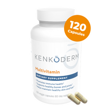 Load image into Gallery viewer, Kenkoderm Multivitamin for Psoriasis | Omega 3 | Vitamin D | Glucosamine Chondroitin | Collagen | Vitamin A | Folic Acid | MSM | 120 Veggie Capsules | 60 Day Supply