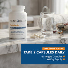 Load image into Gallery viewer, Kenkoderm Multivitamin for Immune, Skin &amp; Joint Support – Vitamins A, D, Folate, Collagen, MSM &amp; Glucosamine – 120 Veggie Capsules (60 Day Supply)